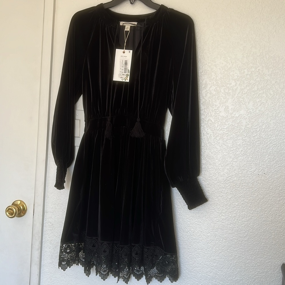 Chelsea and Violet lace trim black velvet dress - Picture 6 of 10
